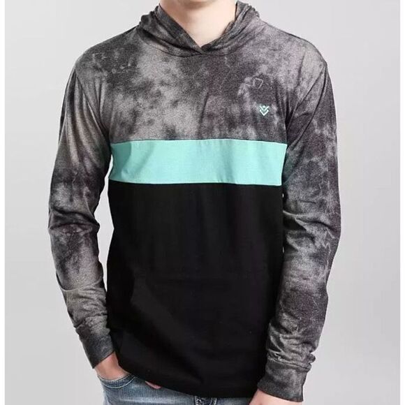 The Buckle Pano Color Block Hoodie Shirt Front Pouch Black Grey Mens Size Large - Picture 4 of 5